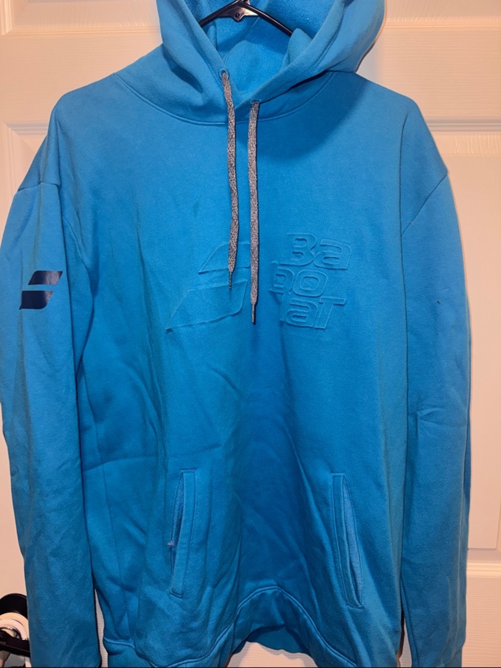 Bright Blue Embossed Logo Hooded Sweatshirt